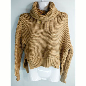 C/MEO‎ Collective Camel Brown Chunky Knit Turtle Neck Pullover Sweater Women's S